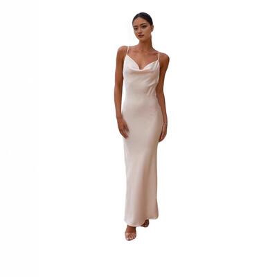 Glossy satin party camisole dress, long skirt