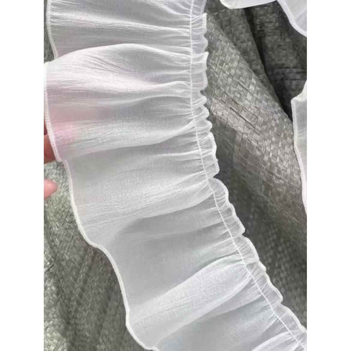 纯色哑光素色木耳边带锁边素锦锻褶皱窗帘纱帘花边米色白色黑色