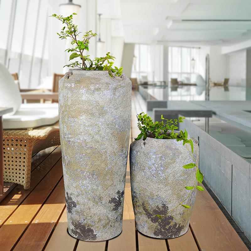 林而复古简约创意陶罐陶瓷落地大花瓶花插摆件客厅家居软装饰品