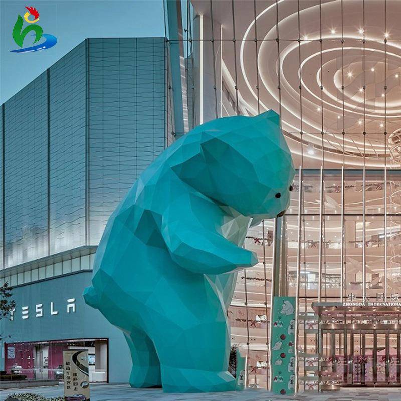 玻璃钢卡通雕塑户外广场几何菱形熊商场美陈园林景观城市装饰摆件