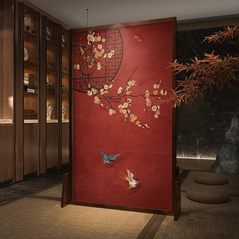 新中式移动屏风隔断客餐厅玄关茶室酒店办公室酒店红色中国风座屏