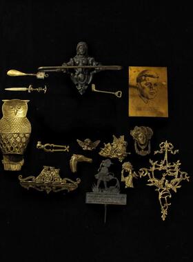 vintage覆古董法式纯黄铜摆件欧式壁挂饰婚庆拍摄软装书挡工艺礼