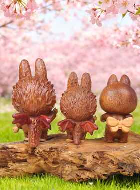 拉布布创意玩马年家庭PXQ摆室件办公桌面装饰潮品木质艺工品景区