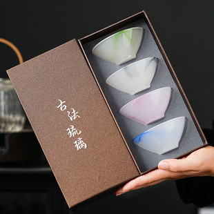 琉璃斗笠茶杯主人杯单杯家用办公室喝茶杯子玉瓷功夫茶盏伴手礼