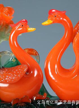 和和美美情侣天鹅摆件 创意家居客厅婚庆婚房百年好合装饰工艺品