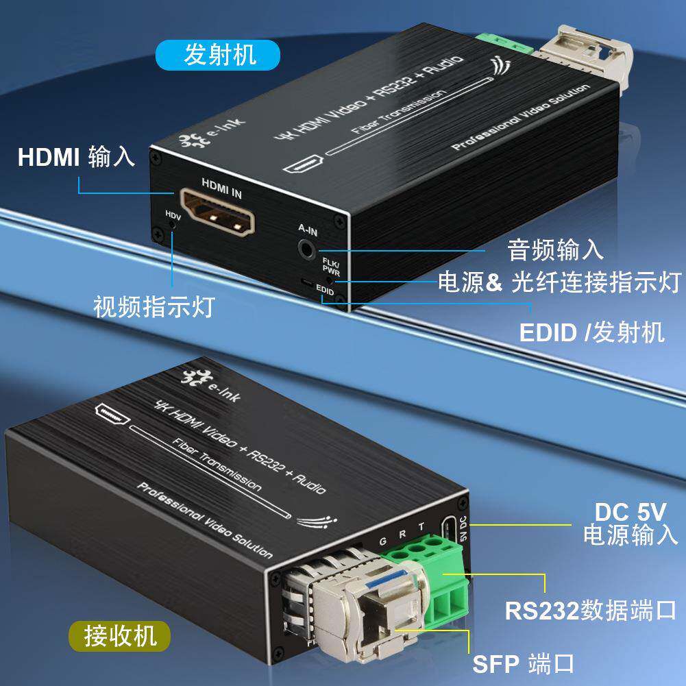 迷你4KHDMI视频光端机外置立体声音频+22非压缩光纤延长器
