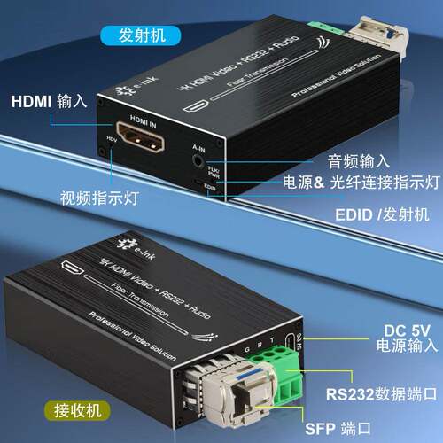 迷你4KHDMI视频光端机外置立体声音频+22非压缩光纤延长器