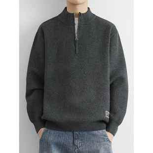 针织衫 秋高领宽松慵懒立领线衫 高端1219u 高级感拉炼毛衣男士 冬季