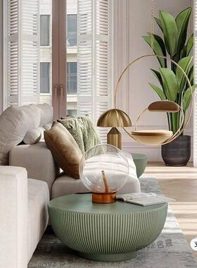 组奶油风茶几合网红法式软形装家诧寂风H09简约圆2025新款具客厅