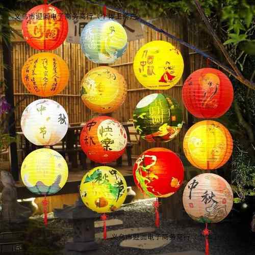 中秋节装饰国风纸灯笼猜字谜活动商场店铺装饰氛围场景布置挂饰
