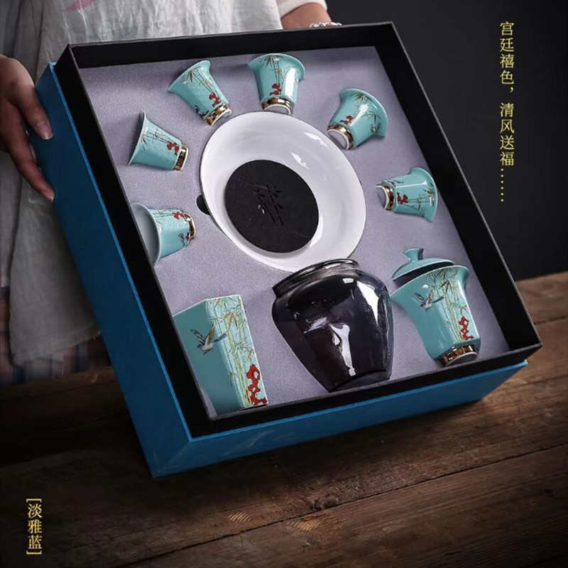 茶杯禧茶叶罐盖碗家用宫中国功夫套装整套礼品茶具茶壶红logo简约