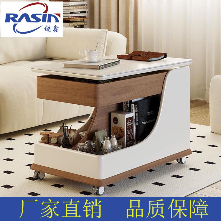 客厅边几茶几可移动轻奢高级感岩板升降茶几带轮长方形小推车家用