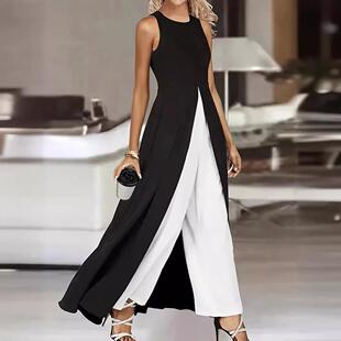 Spliced sleeveless jumpsuit 拼接连体型无袖连体裤