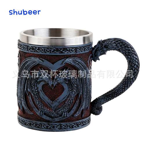 欧美双龙马克杯中世纪龙与地下城杯子创意欧式复古杯美式啤酒杯