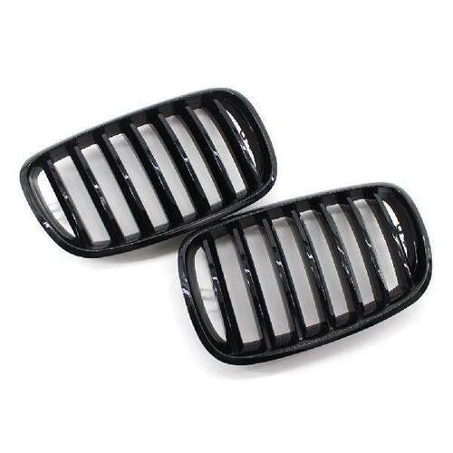 2Pcs Double Slat Grill Grille Gloss Black Double Slat