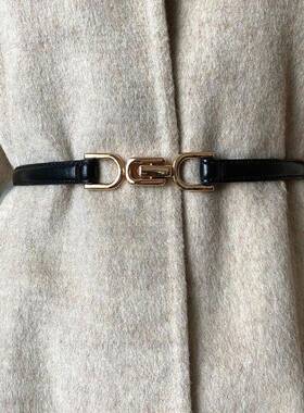 哑光百搭单品金属扣毛衣腰带女连衣裙大衣装饰皮带细时尚收1010e
