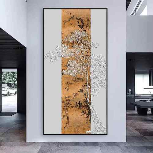 新中式玄关装饰画 画入户走廊过道浮雕肌理画 画客厅沙发背景墙竖