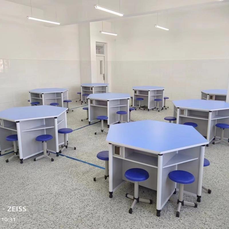 铝木六角桌创客教室小学科学实验六角桌图书阅览桌科学卓多边形桌
