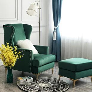 美式轻奢单人沙发乡村复古小户型实木布艺客厅欧式懒人高背老虎椅