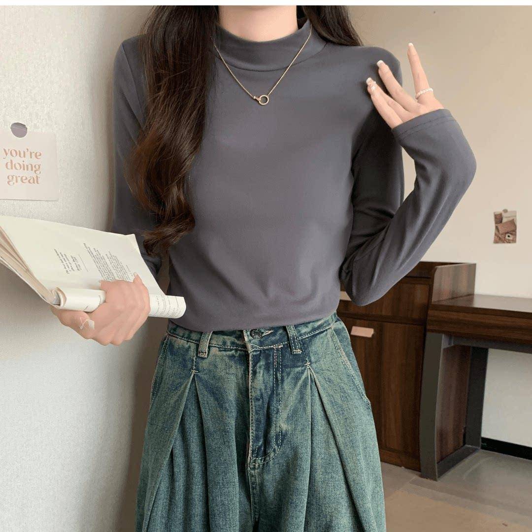 好货德绒打底衫女秋冬季长袖保暖上衣韩版修身显瘦内搭外穿半高领