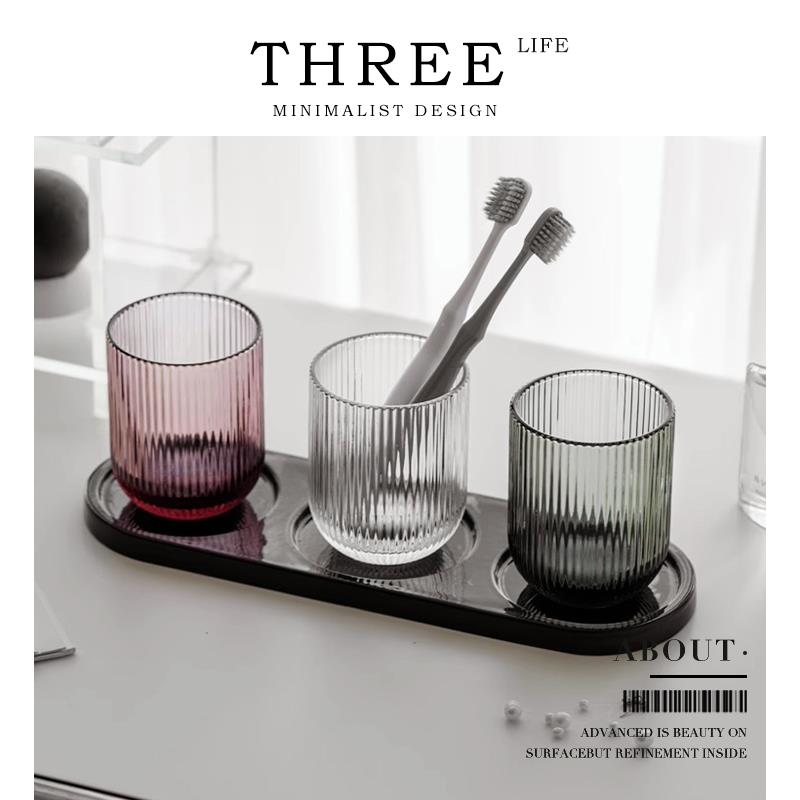 Tlife·About·洗漱杯漱口杯家用情侣玻璃刷牙杯陶瓷黑托盘丨约居