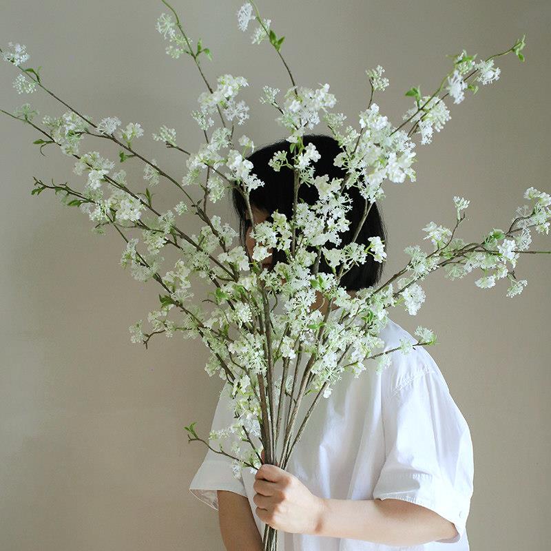 假花雪柳树枝花束彷彷真雪柳真绿件色植物造插景电视柜客厅居家