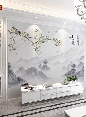 新中式玉兰花鸟家和壁画客厅沙发墙纸2021年新款电视机背景墙壁布