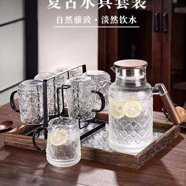 复古海棠花冷水壶玻璃水壶大容量凉水壶家用泡茶壶套装凉白开水壶