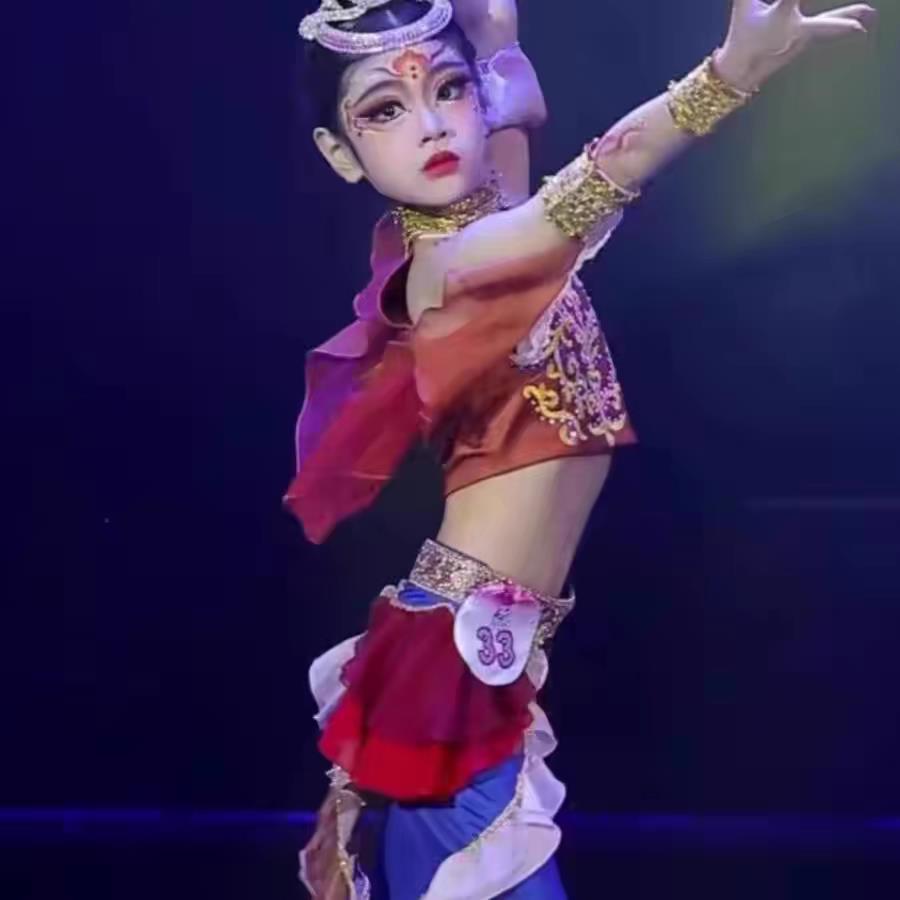 儿童桃李杯幼儿独舞敦煌演出服胡璇灵鼓舞蹈服敦煌女飞天灼灼千姿图片