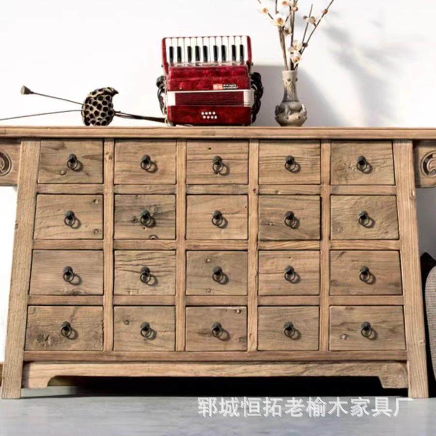 新款直销老榆木餐边柜家用靠墙供桌实木家用储物柜榆木玄关复古收