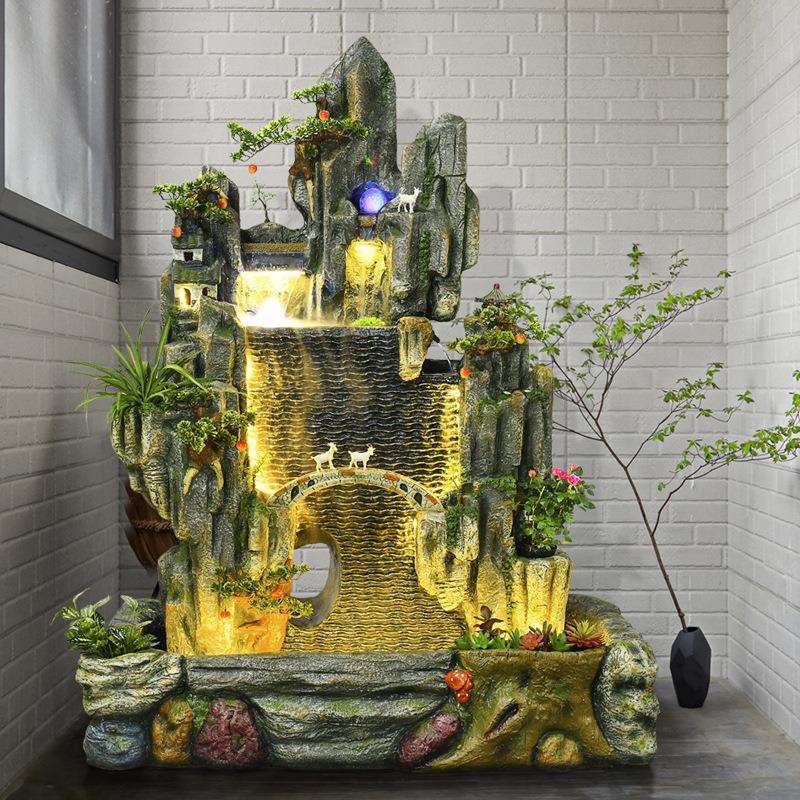 新中式假山流水装饰招财喷泉鱼池水幕墙客厅庭院景观大型落地摆件