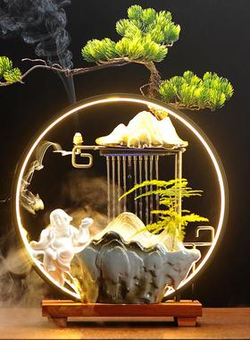 中式禅意循环流水喷泉招财摆件客厅办公室桌面雾化加湿器开 业礼