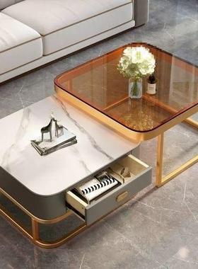 方面形茶几客厅家用户小RCM型现代亮岩板轻奢网璃红玻茶几电视柜