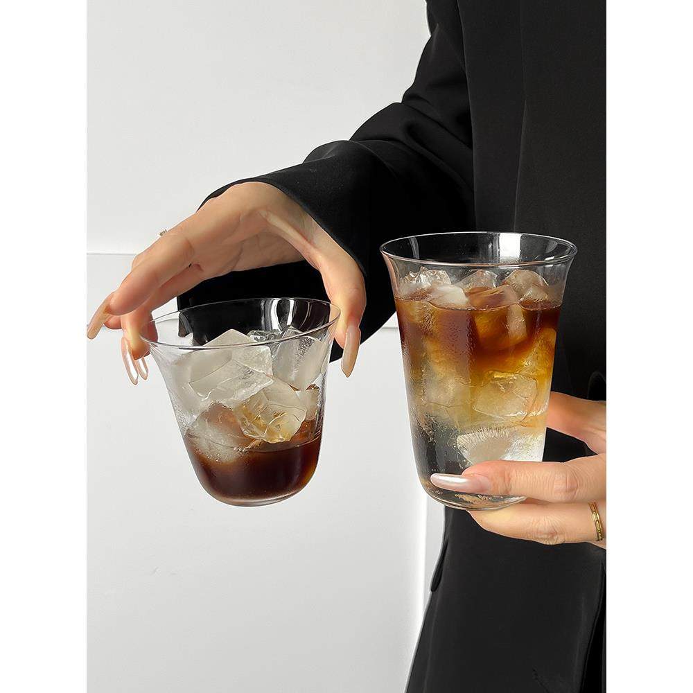 ins风阔口冰美式拿铁咖啡杯简约茶杯鸡尾酒杯透明玻璃杯冷饮杯子