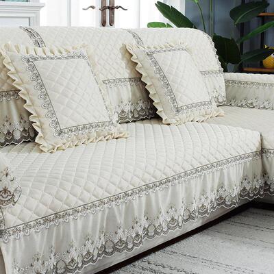 高档纯色沙布艺纯色米白四发季通用透气CSV式裙垫摆防滑欧垫套罩