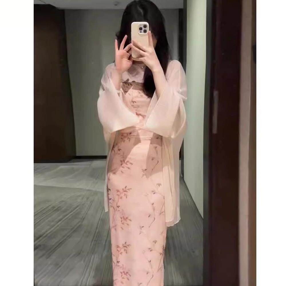 新中式薄纱外穿防晒衣女夏配吊带裙子罩衫旗袍外搭薄款雪纺小披肩