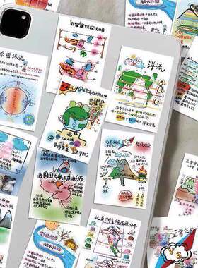 54张学习地理知识贴纸地理原理图创意手账手机保护壳笔记本防水小