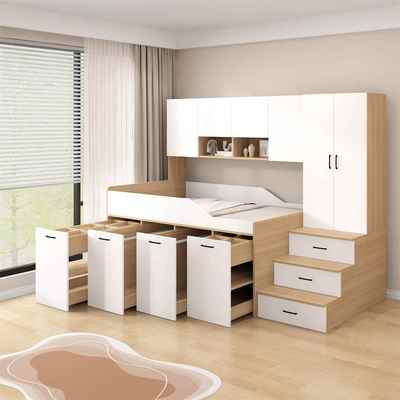 儿童半高床衣柜一体小户型榻榻米床柜带书桌组合多功能