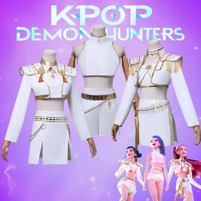Kpop猎魔女团鲁米cos服佐依米拉白色打歌服cosplay服装假发儿童装