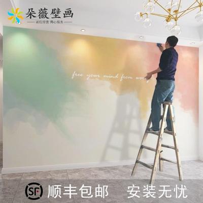 北欧电视背景墙壁纸艺术手绘抽象客厅沙发背景墙纸壁画卧室墙布3d