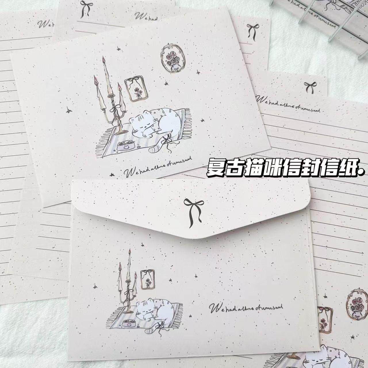 新款复古猫咪信封信纸套装祝福信笺简约高级感手写学生党创意送礼