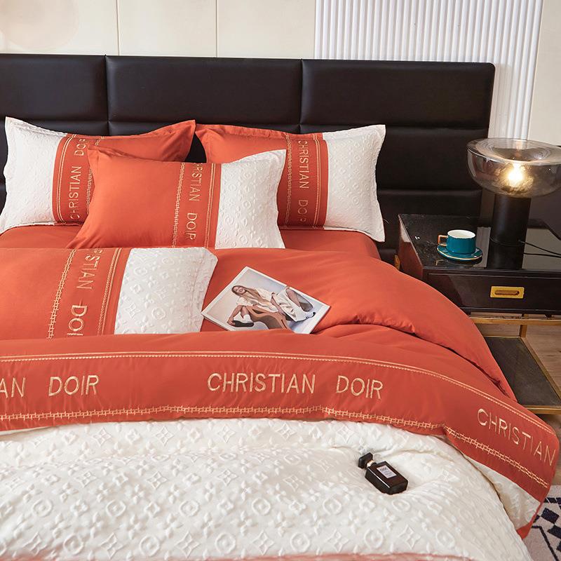 轻奢酒店水洗棉四套刺绣被套件纯色床单四床套笠式四K6sc5tky季件