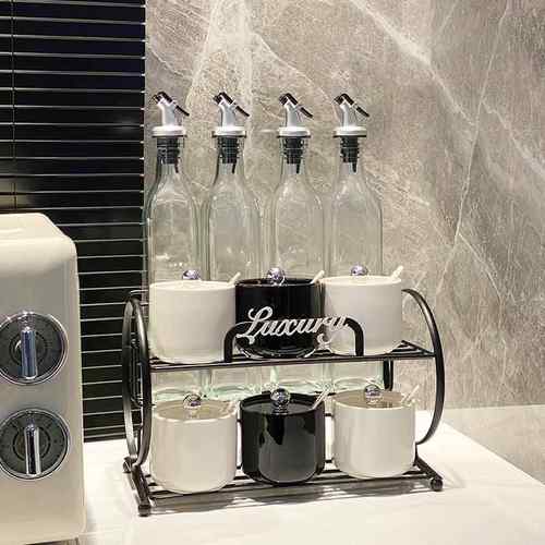 QBQ轻奢调味罐组置合套家用厨房盐罐油盐瓷酱醋物架高装颜值陶调