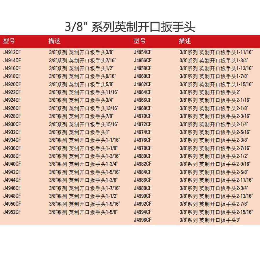10MM系列英制开口扳手头/8英制开口J4958CF3扳手头1-13/寸16J4958
