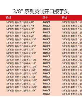 1MM系列英制0手开口扳头3/8英制开口扳手头4J4924CF3/4寸J924CF
