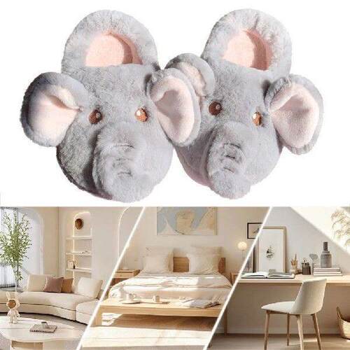 Plush Elephant Slippers Closed Toe Slippers Cute Slip-on