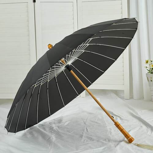 正品中国风24骨流苏古长雨伞女晴雨两太用风黑柄胶遮阳伞防紫外线
