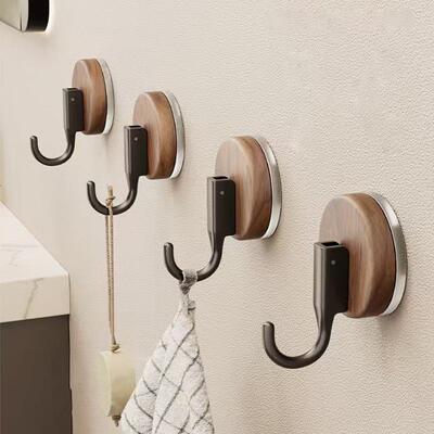 Walnut wood grain suction cup no-drill over-the-door hook, h