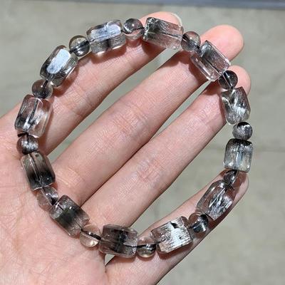 新品天然银钛晶糖块单圈手链水晶方糖手串 男女款珠链7.8毫米左右