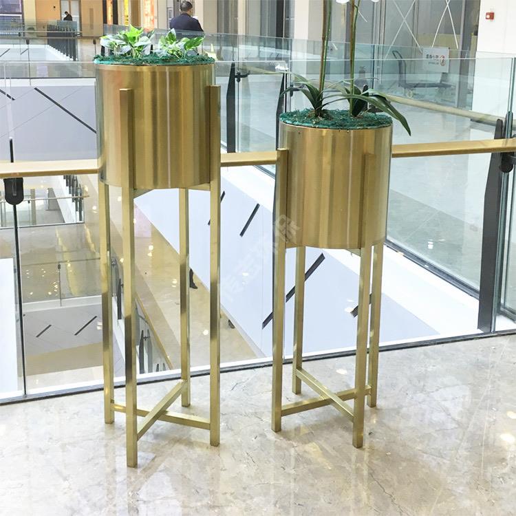 商场不锈钢花盆创意电镀土豪金金属组合式花架室内花钵装饰摆件